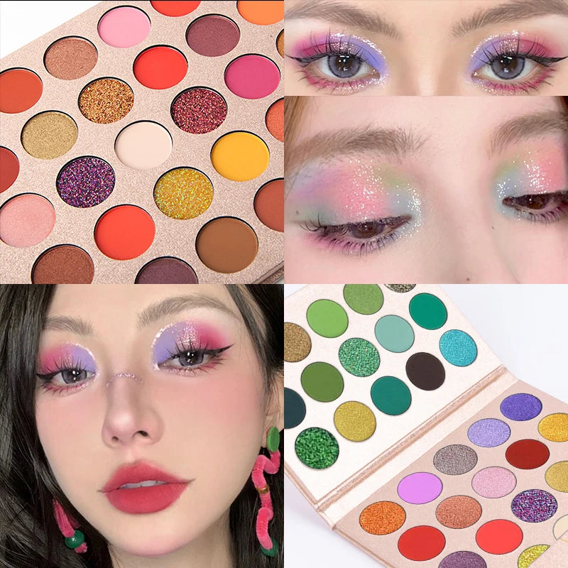65-Color Spring/Summer Eyeshadow Palette-Foldable Design,Green, Blue & Red-Yellow Color Stories,Matte & Shimmer Finishes