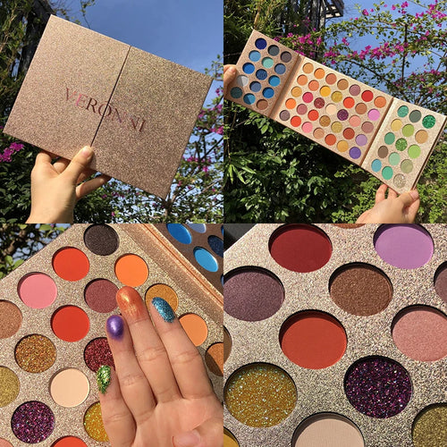 65-Color Spring/Summer Eyeshadow Palette-Foldable Design,Green, Blue & Red-Yellow Color Stories,Matte & Shimmer Finishes