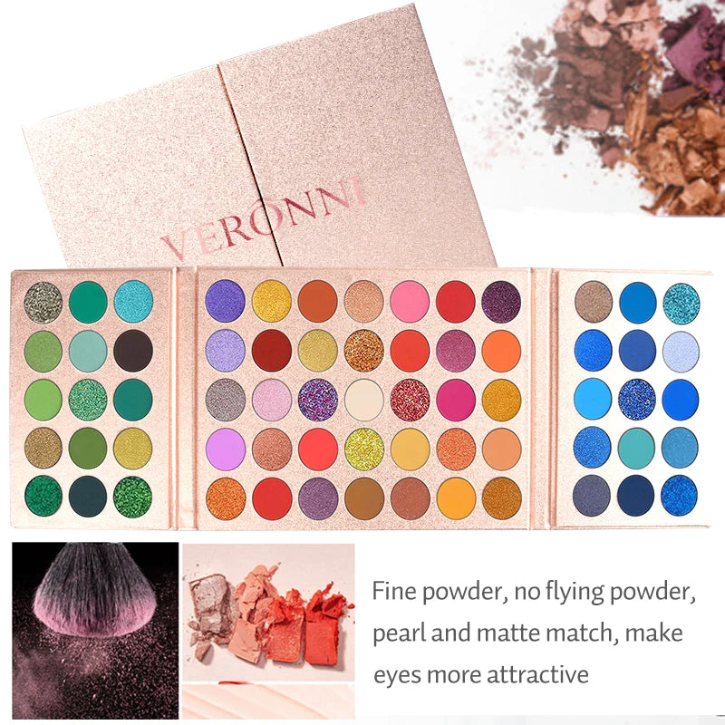 65-Color Spring/Summer Eyeshadow Palette-Foldable Design,Green, Blue & Red-Yellow Color Stories,Matte & Shimmer Finishes