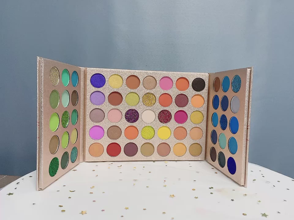 65-Color Spring/Summer Eyeshadow Palette-Foldable Design,Green, Blue & Red-Yellow Color Stories,Matte & Shimmer Finishes